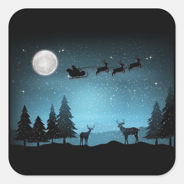 Pegatina Cuadrada Renos Adorables De Noche (Anverso)