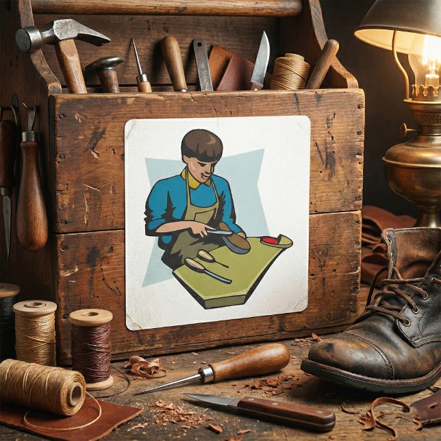 Pegatina Cuadrada Reparación de Zapatos Zapatero Zapatero Antiguo (Subido por el creador)