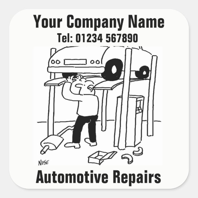 Pegatina Cuadrada Reparaciones Automotrices (Anverso)