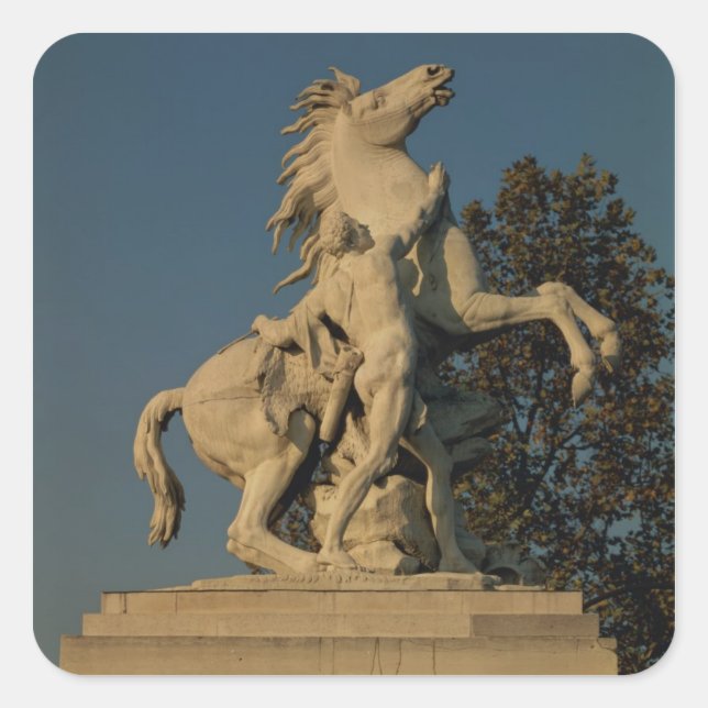 Pegatina Cuadrada Réplica de uno de los dos 'Caballos de Marly' orig (Anverso)