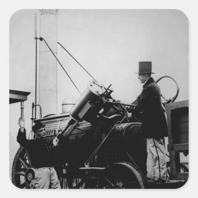 Pegatina Cuadrada Réplica del cohete de Stephenson, 1929 (Anverso)