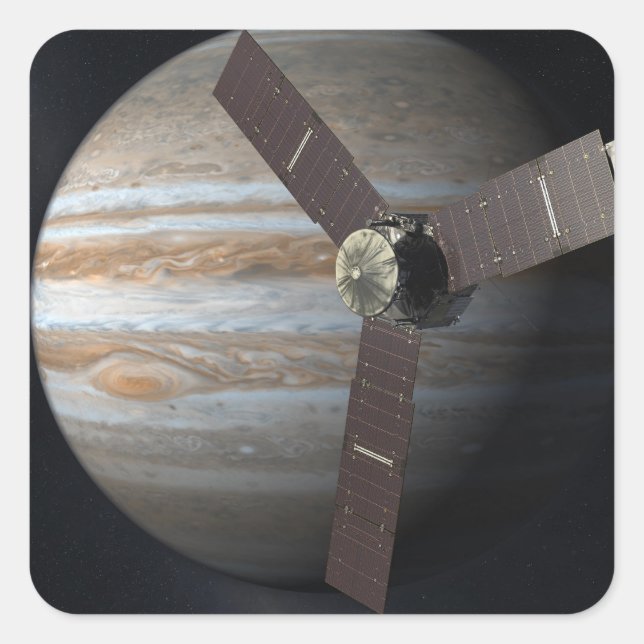 Pegatina Cuadrada Representación artística del orbitador de JUNO en  (Anverso)