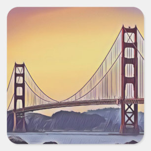 Pegatina Cuadrada Representación artística del puente Golden Gate