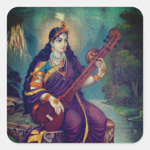 Pegatina Cuadrada Representación de Sarasvati