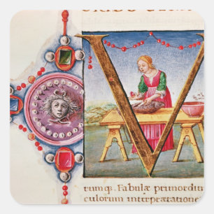Pegatina Cuadrada Representación 'V' inicial historiada