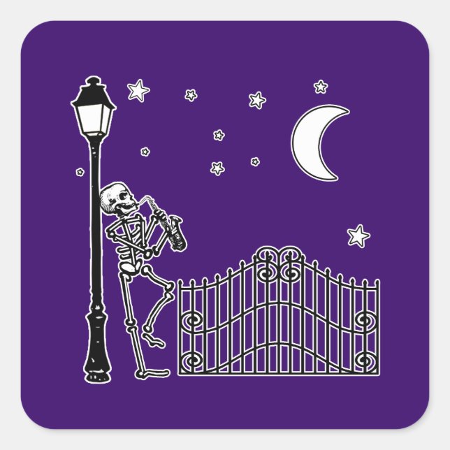 Pegatina Cuadrada Reproductor saxofónico de Voodoo Jazz (Anverso)