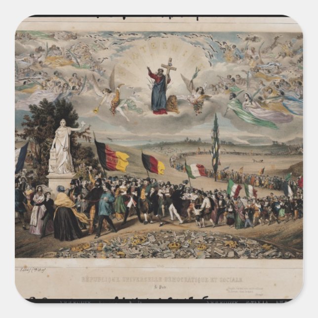 Pegatina Cuadrada República Democrática y Social Universal, 1848 (Anverso)