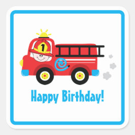 Pegatina Cuadrada Rescate de bomberos del motor de camiones rojos