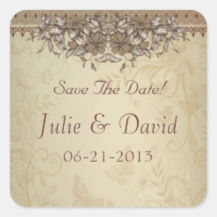 Pegatina Cuadrada Reserva beige de la boda del cordón del vintage la
