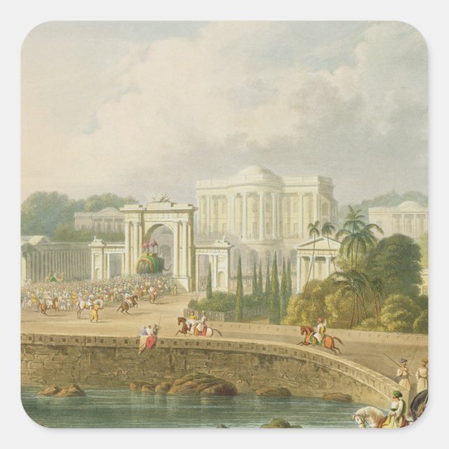 Pegatina Cuadrada Residencia británica en Hyderabad en 1813, de V (Anverso)