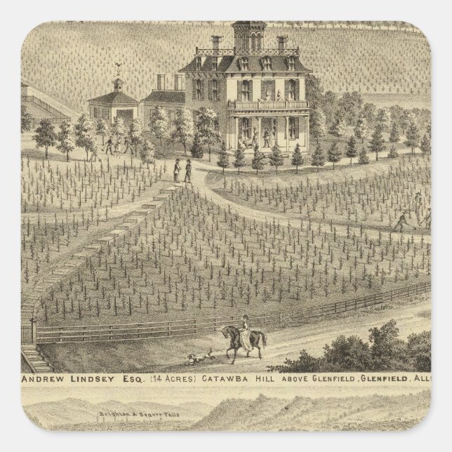 Pegatina Cuadrada Residencia de Andrew Lindsey Glenfield (Anverso)