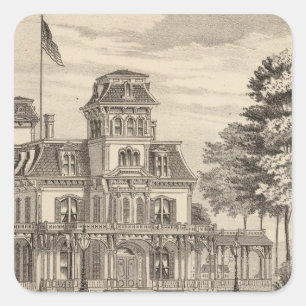 Pegatina Cuadrada Residencia de Genl HH Baxter en Rutland Vermont