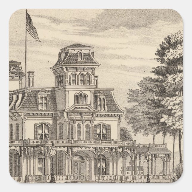 Pegatina Cuadrada Residencia de Genl HH Baxter en Rutland Vermont (Anverso)