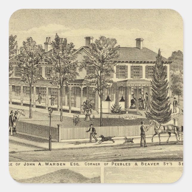 Pegatina Cuadrada Residencia de John A Warden Sewickley (Anverso)