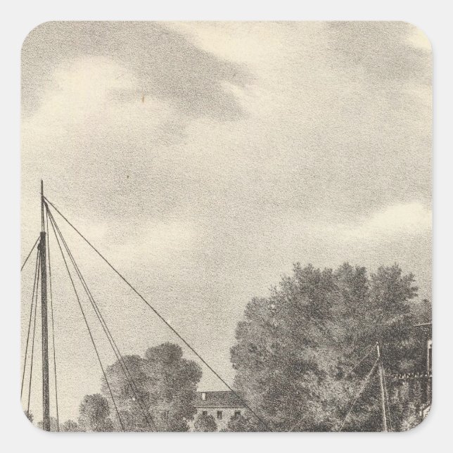 Pegatina Cuadrada Residencia de Joseph Francis, río de Tom, NJ (Anverso)