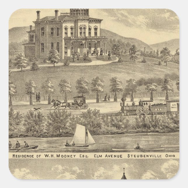 Pegatina Cuadrada Residencia de WH Mooney (Anverso)
