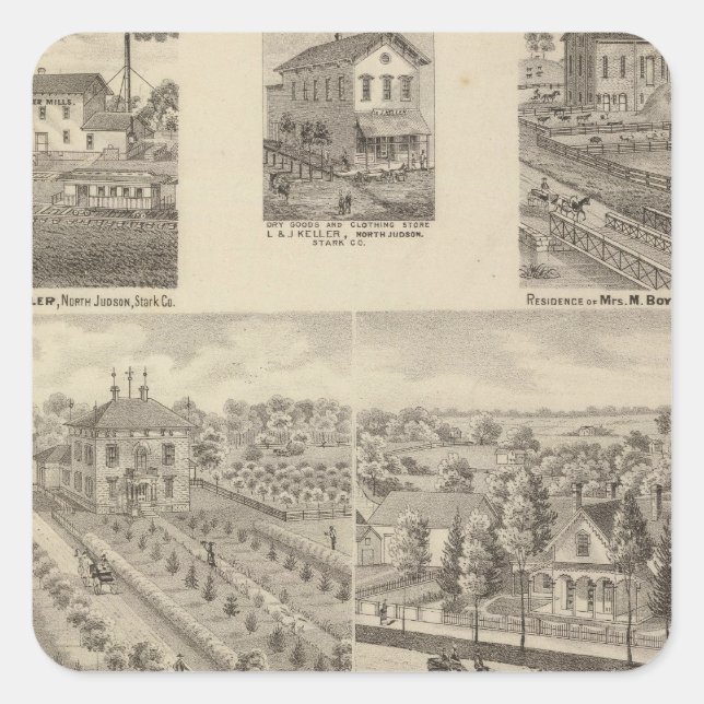 Pegatina Cuadrada Residencia y molino de L & J Keller (Anverso)