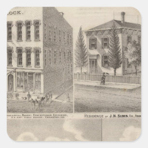 Pegatina Cuadrada Residencia y molino de Samuel Cade, Wabash Tp