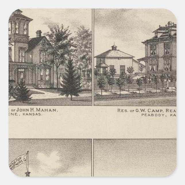 Pegatina Cuadrada Residencias, Abilene, Kansas (Anverso)