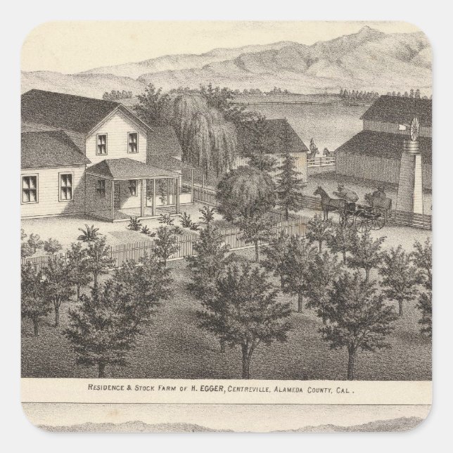 Pegatina Cuadrada Residencias Egger, Haines, granjas (Anverso)