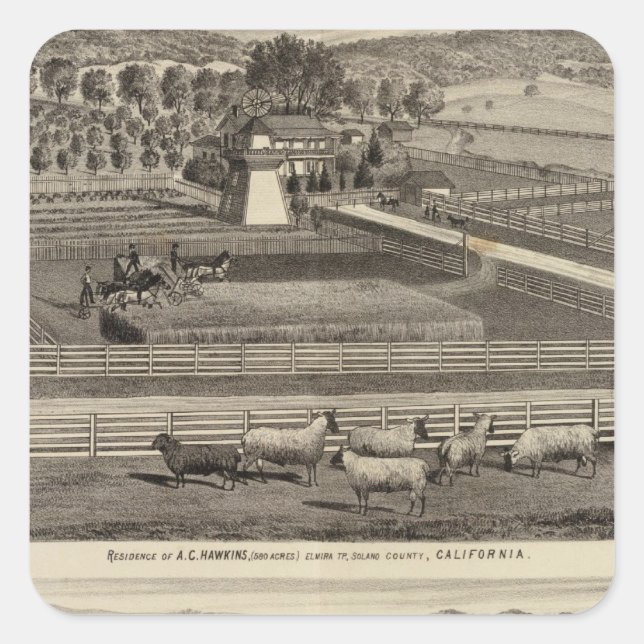 Pegatina Cuadrada Residencias Hawkins, Mayes (Anverso)