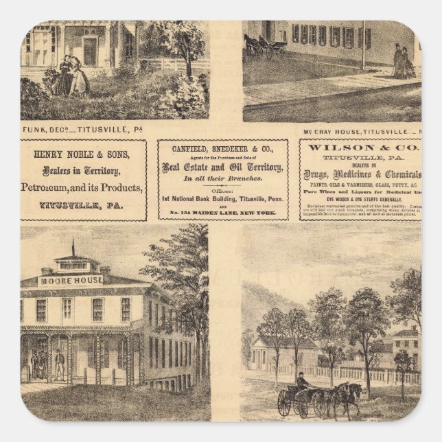 Pegatina Cuadrada Residencias, hoteles, Titusville, Franklin (Anverso)