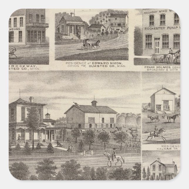 Pegatina Cuadrada Residencias, negocios y la ciudad de Eyota (Anverso)