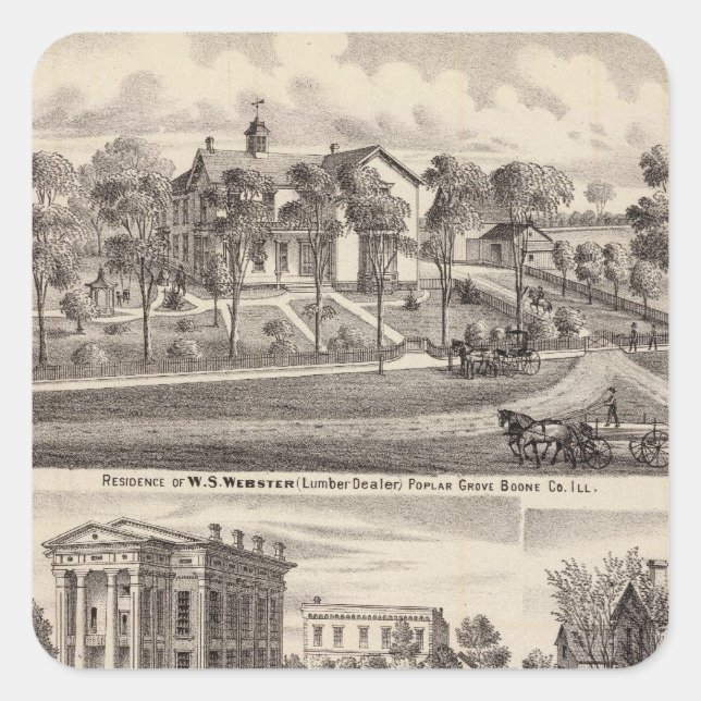 Pegatina Cuadrada Residencias y edificios en Poplar Grove (Anverso)