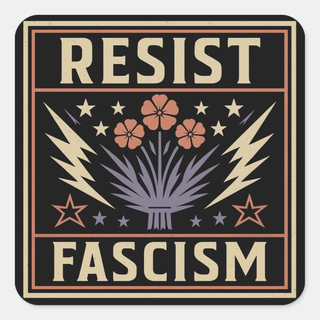 PEGATINA CUADRADA RESISTIR EL FASCISMO (Anverso)