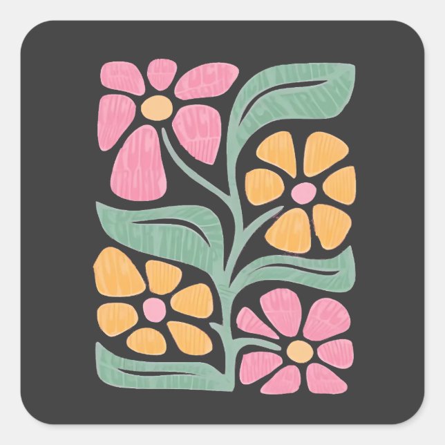 Pegatina Cuadrada RESISTIR la protesta política floral contra Trump (Anverso)