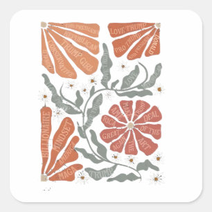 Pegatina Cuadrada RESISTIR la protesta política floral contra Trump