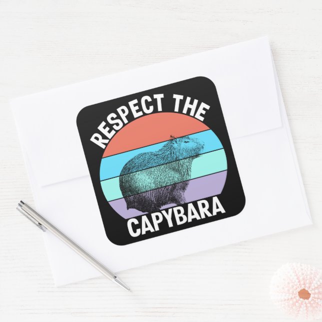 Pegatina Cuadrada Respetar La Capybara Amante De Capybara Divertido (Sobre)