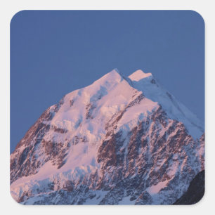 Pegatina Cuadrada Resplandor alpino en Aoraki Monte Cook, Mackenzie 