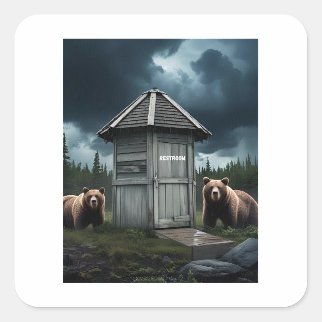 Pegatina Cuadrada Restaurante - Camping Bear Outhouse (Anverso)