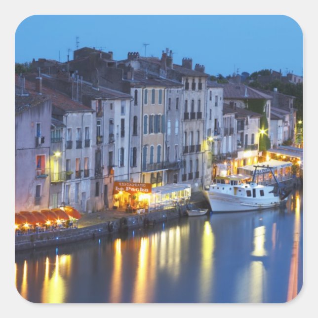 Pegatina Cuadrada Restaurantes a lo largo del río l'Herault. Herault (Anverso)