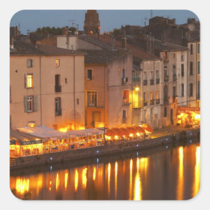 Pegatina Cuadrada Restaurantes a lo largo del río l'Herault. L'Herau