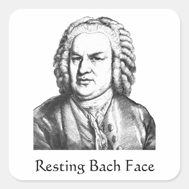 Pegatina Cuadrada Resting Bach Face Classical Music Composer (Anverso)