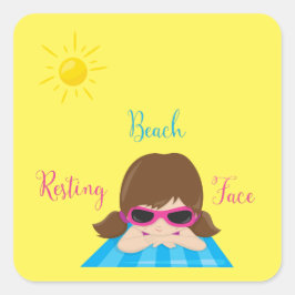 Pegatina Cuadrada Resting Beach Face Chica Gafas de sol Sunshine