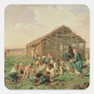 Pegatina Cuadrada Resto durante hacer heno, 1861