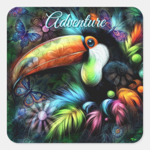 Pegatina Cuadrada Resumen caprichoso Naranja Verde azulado de Toucan