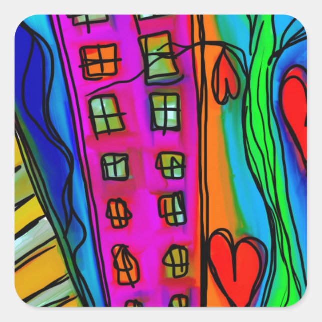 Pegatina Cuadrada Resumen colorido de arte moderno (Anverso)