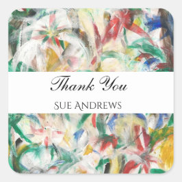 Pegatina Cuadrada Resumen de acuarela moderna personalizado Gracias