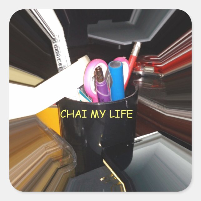 Pegatina Cuadrada Resumen de arte estacional de oficina de té de por (Anverso)