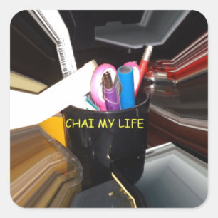 Pegatina Cuadrada Resumen de arte estacional de oficina de té de por