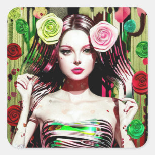 Pegatina Cuadrada Resumen de bonito Mujer Collage Art Ai
