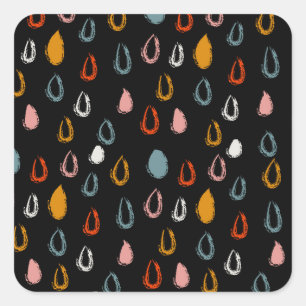 Pegatina Cuadrada Resumen de gotas de lluvia boho, garabatos tribale