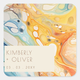 Pegatina Cuadrada Resumen de la boda de las olas del mar y las piedr