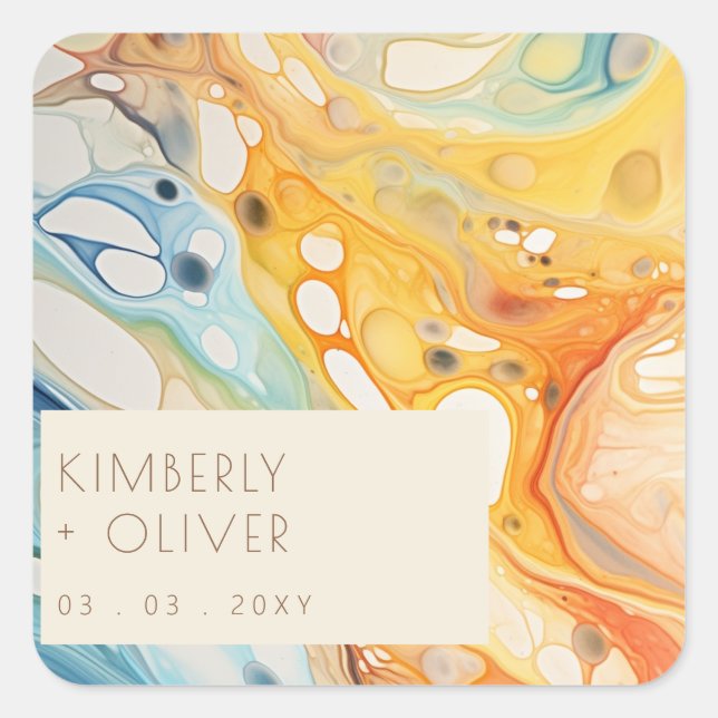 Pegatina Cuadrada Resumen de la boda de las olas del mar y las piedr (Anverso)