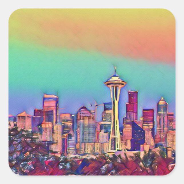 Pegatina Cuadrada Resumen de la línea aérea de Seattle (Anverso)