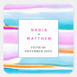 Pegatina Cuadrada Resumen de las líneas de marea tropical boda de ag